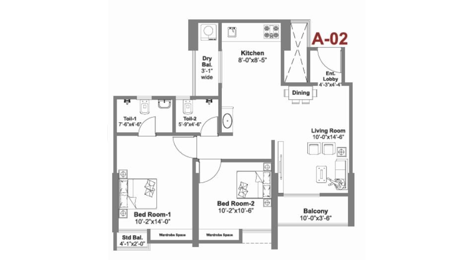 KP-Archana-paradise-phase-03-2BHK-721sqft-UnitPlan