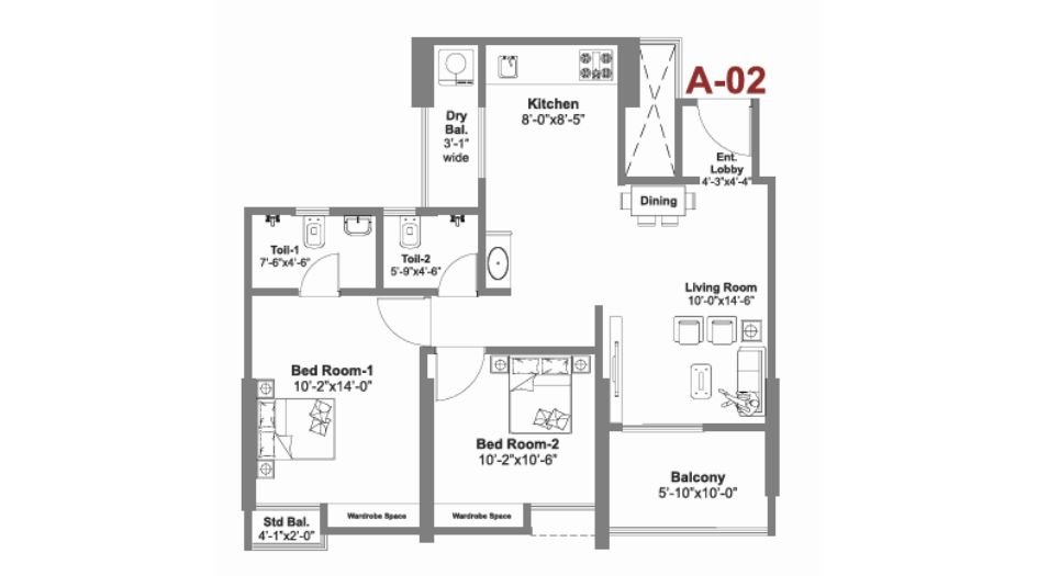 KP-Archana-paradise-phase-3-2BHK-744sqft-unitplan